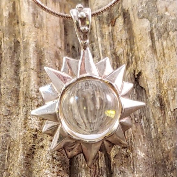 CL Jewelry - Sterling Quartz Crystal Ball Sun Pendant Necklace